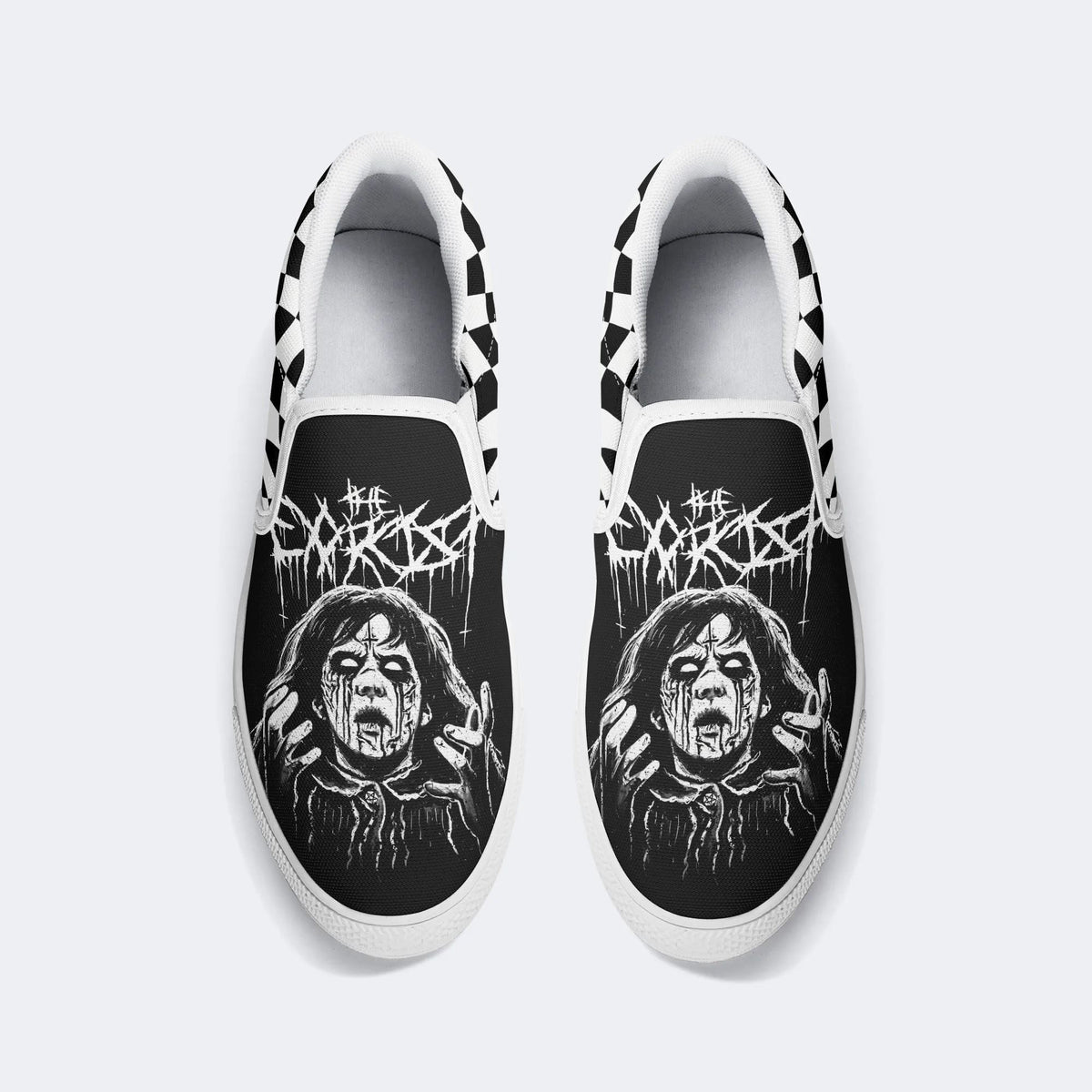 Unisex Black Metal Pinhead Print - Slip On Shoes