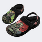 Gothic Horror Zombie Blood Moon Brain - Fur Lined Slippers/Sandals