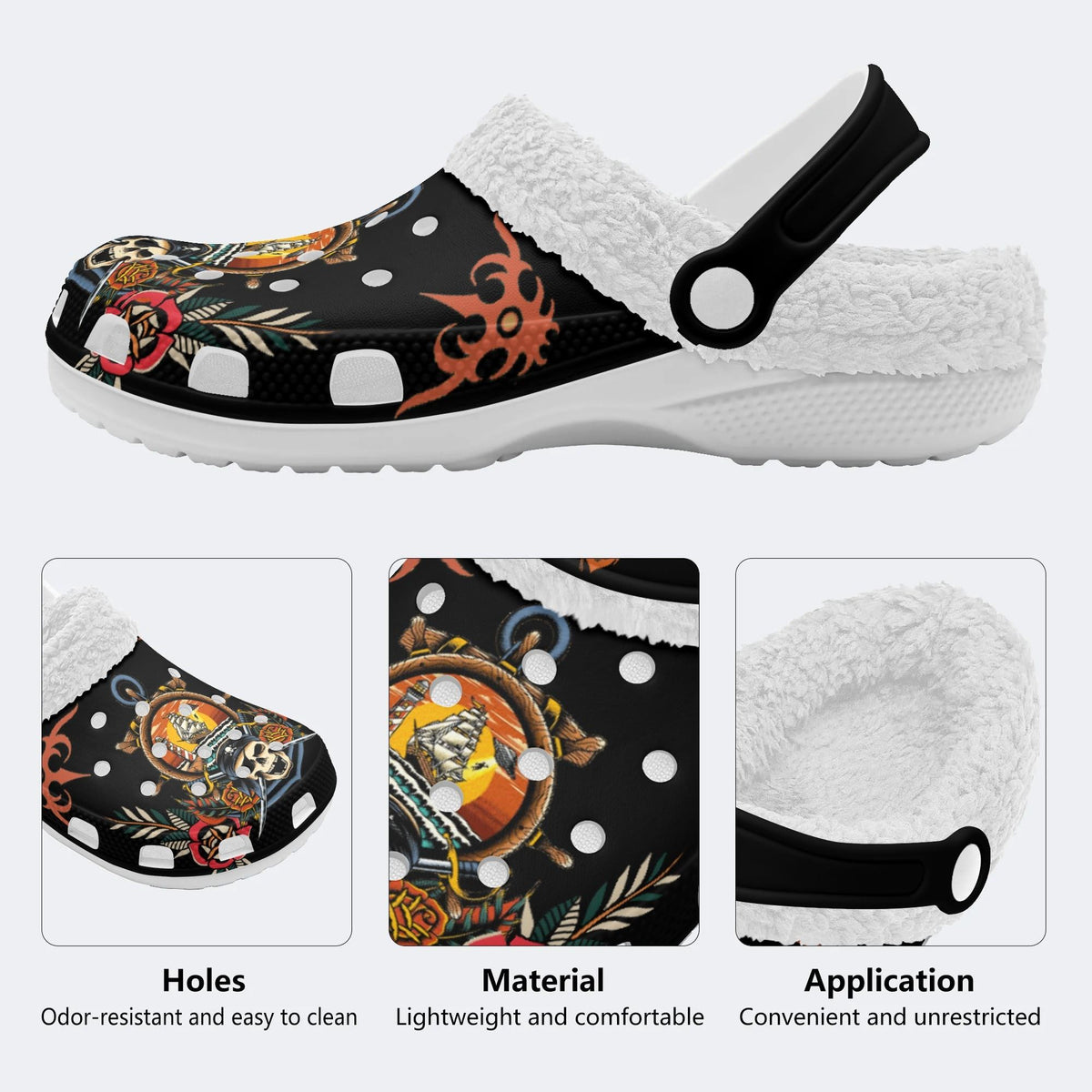 Pirate & UFO Print - Fur Lined Slippers/Sandals