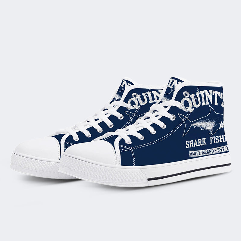 Quint's Shark Fishing Jaws Retro Print - High Top Canvas