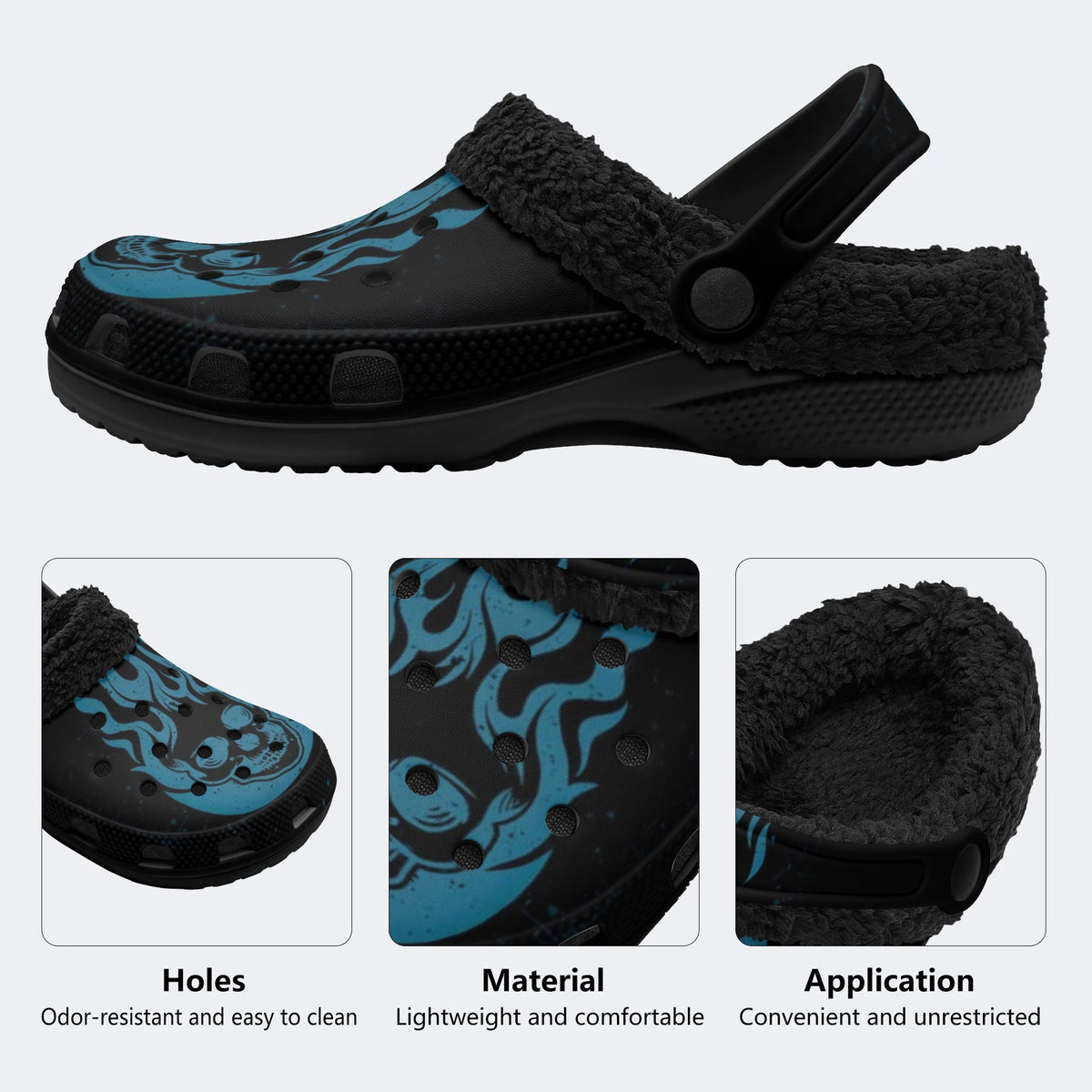 Dark Ice Flame Skull - Fur Lined Slippers/Sandals