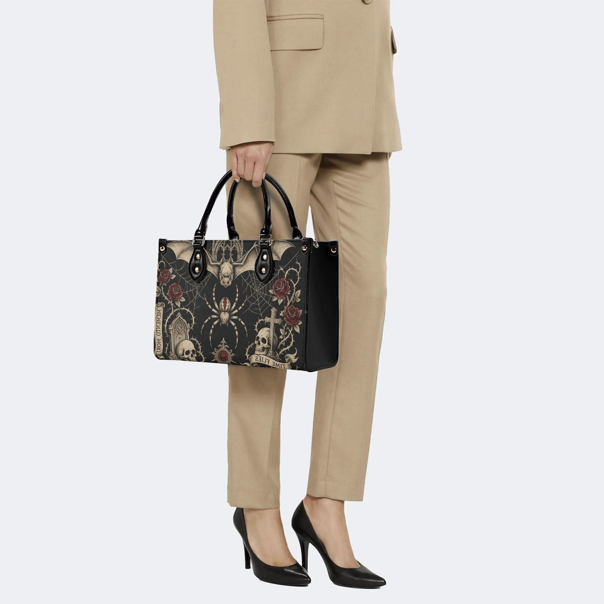 Bat Spider Skull Rose Print Handbag Factory Direct Sales