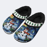 Snowman Starry Night Print - Fur Lined Slippers