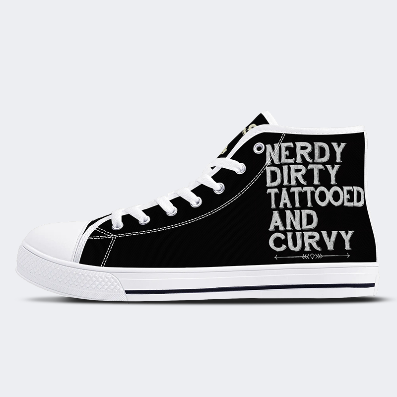 Unisex Nerdy Dirty Tattooed And Curvy Print - High Top Canvas