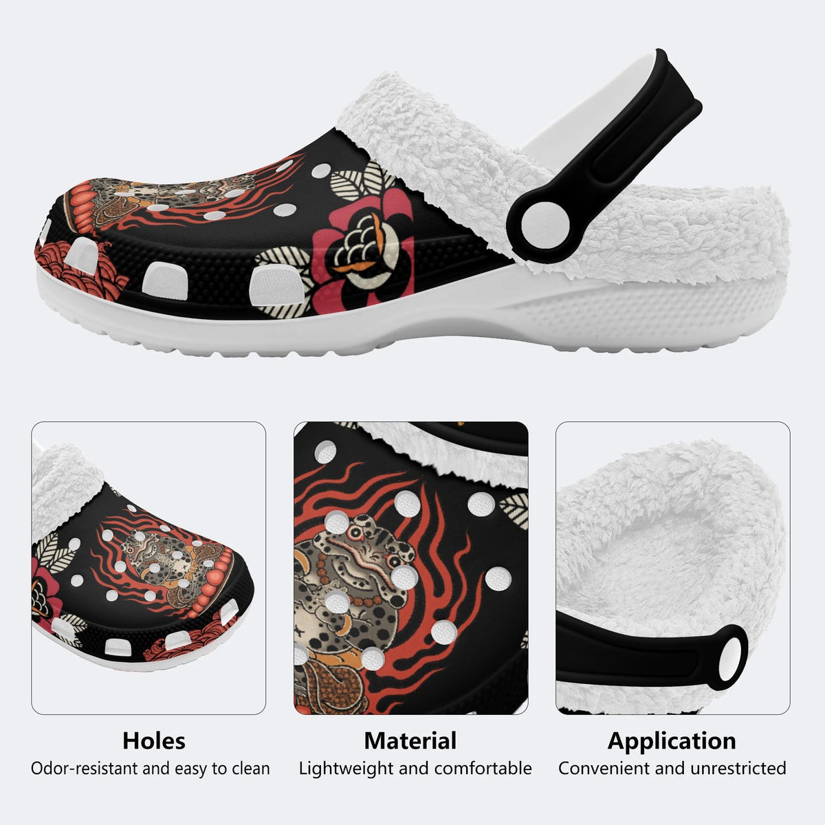 Traditional Ninja Frog Print - Fur Lined Slippers/Sandals