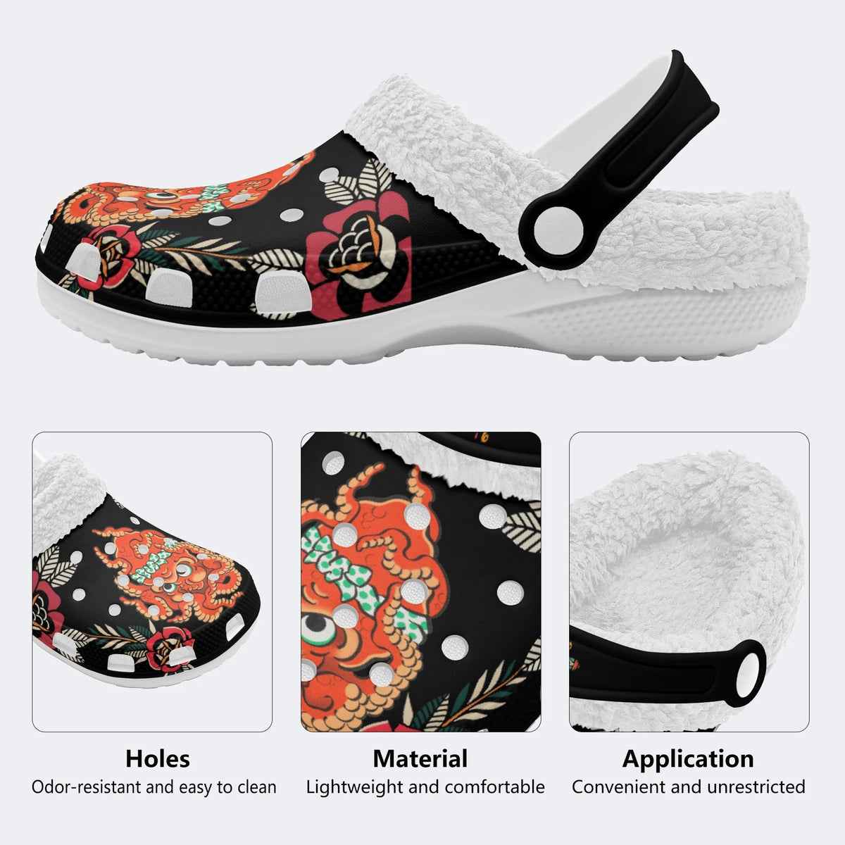 Fun Octopus Print - Fur Lined Slippers/Sandals