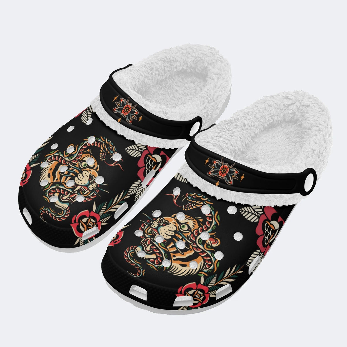 Classic Snake&Panther Print - Removable Fur Lined Slippers/Sandals