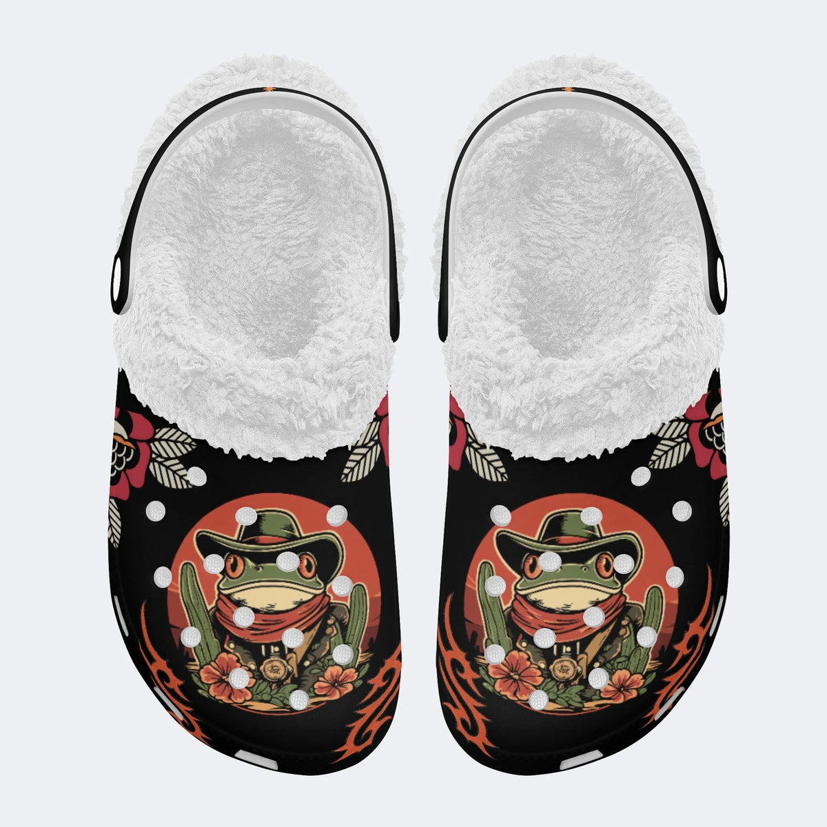 Classic Cowboy Frog Print - Removable Fur Lined Slippers/Sandals