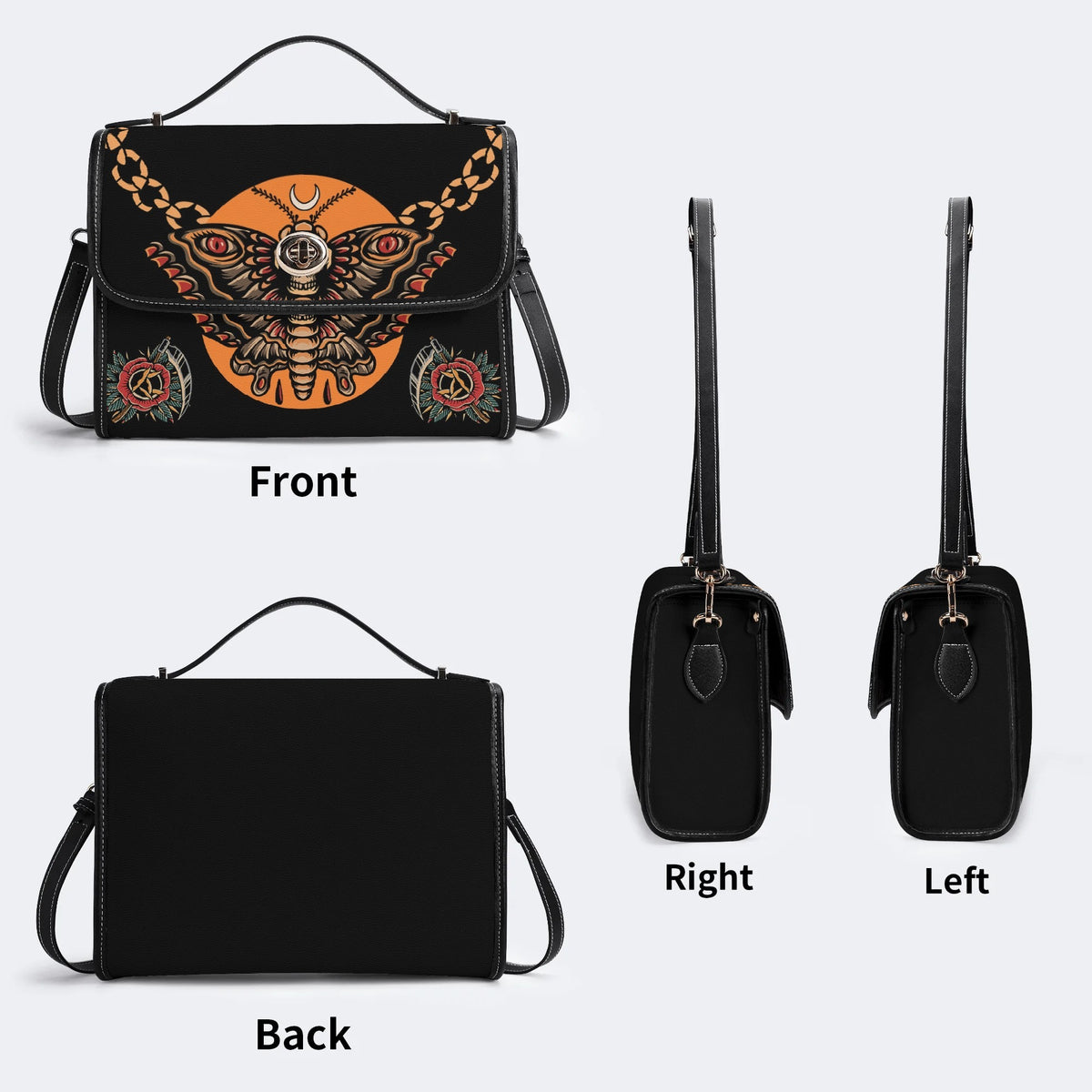 Retro Eclipse Death Moth Print - Leather Satchel Bag