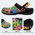 Vibrant Funny Monsters - Fur Lined Slippers/Sandals
