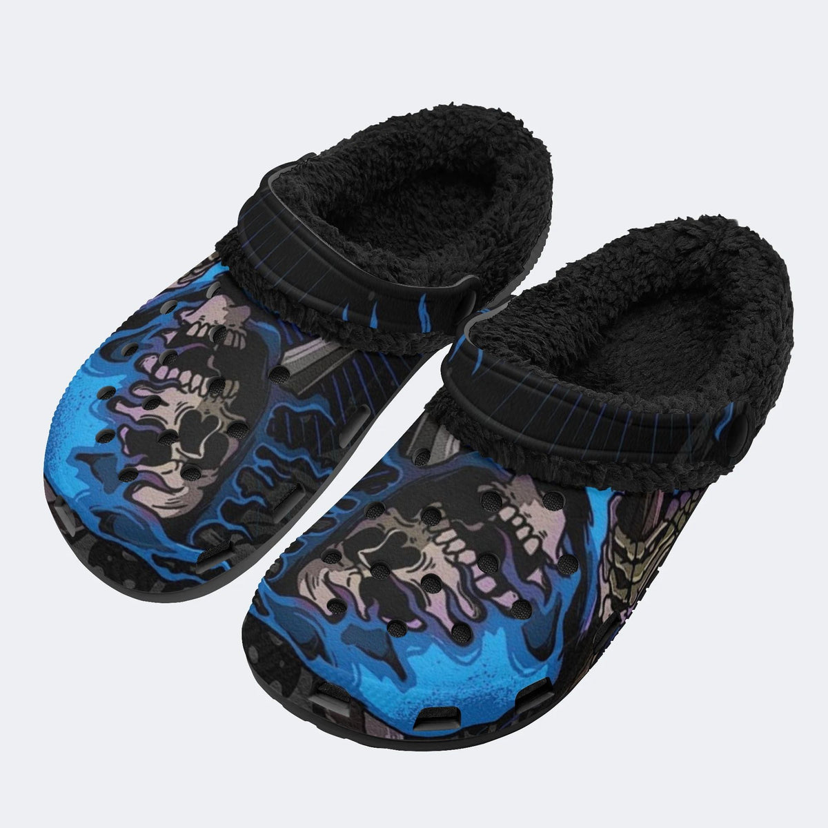 Blue Wave Skull - Fur Lined Slippers/Sandals