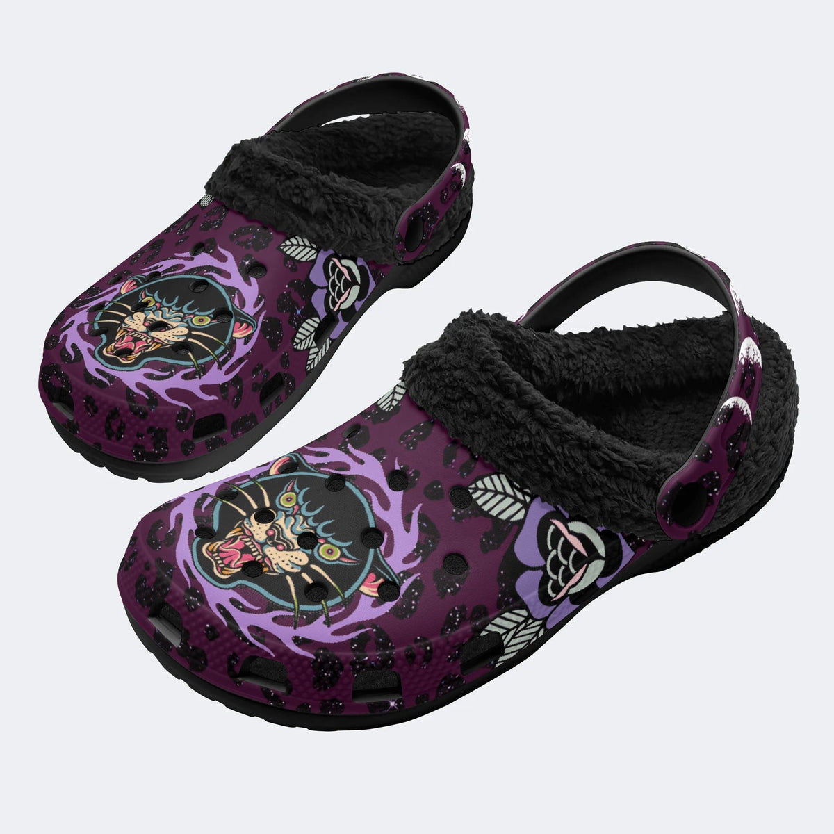 Classic Panther Print - Fur Lined Slippers/Sandals