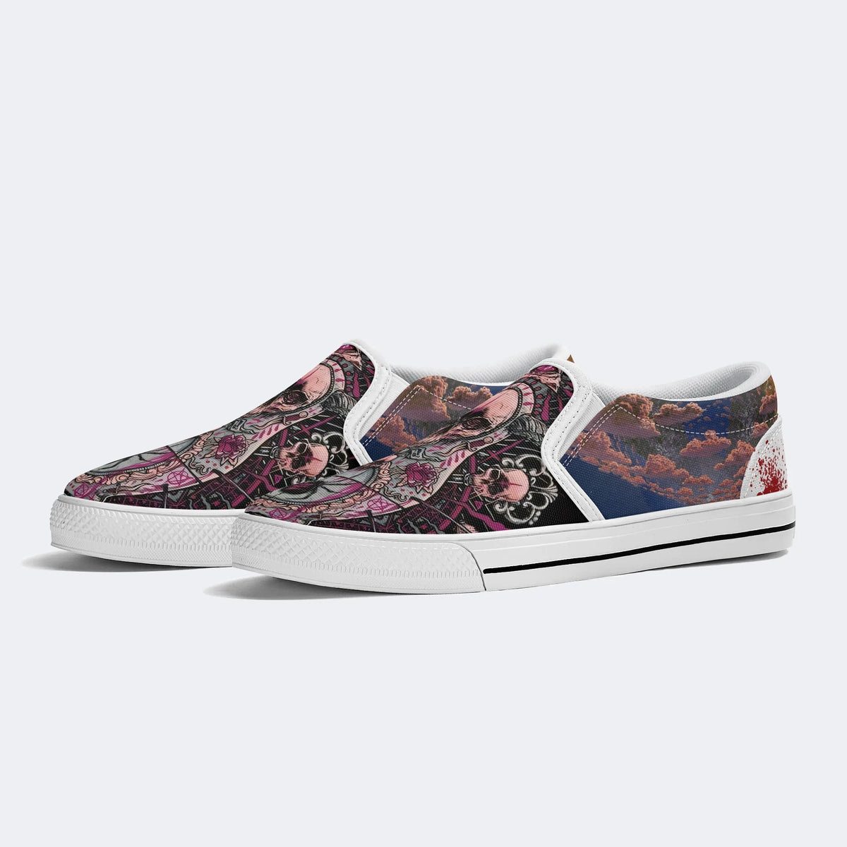 Unisex Death Skull Print - Slip On Shoes