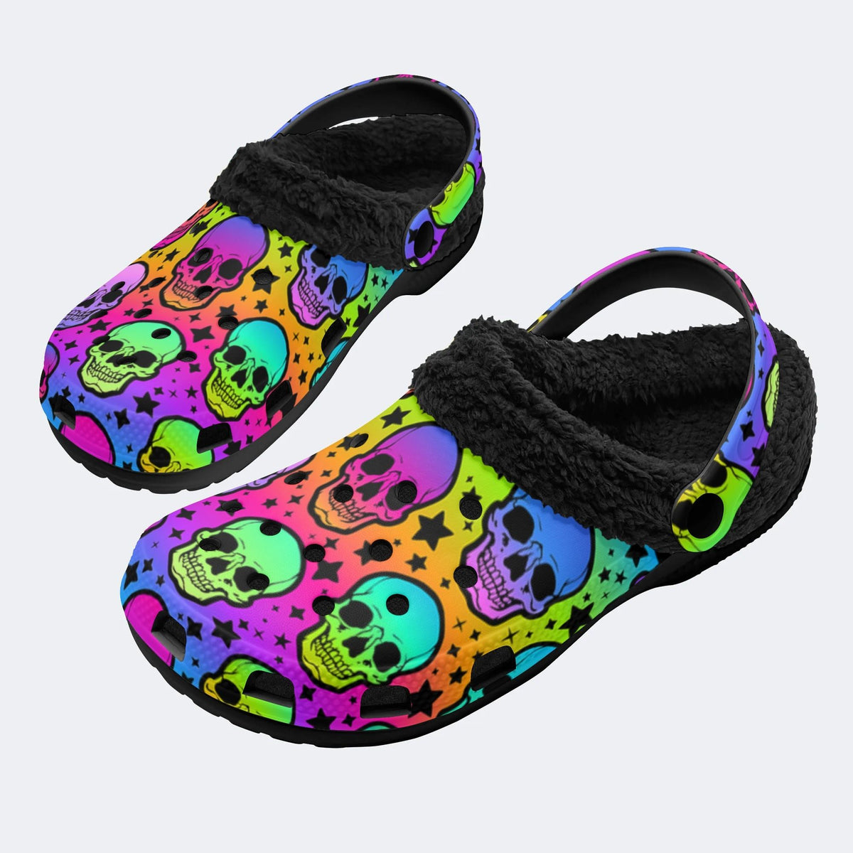 Bright Skulls&Stars Print- Fur Lined Slippers/Sandals