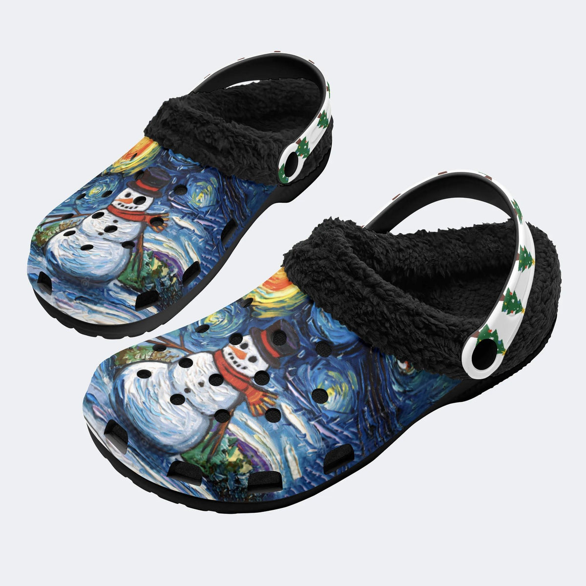 Snowman Starry Night Print - Fur Lined Slippers