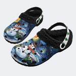 Snowman Starry Night Print - Fur Lined Slippers