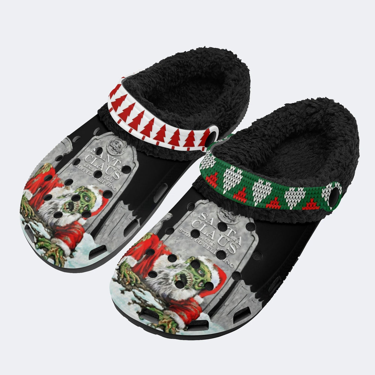 Horror Santa Claus Ghostface Print - Fur Lined Slippers/Sandals