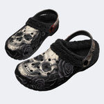 Gothic Skull Black Rose Thorn Vine - Fur Lined Slippers/Sandals