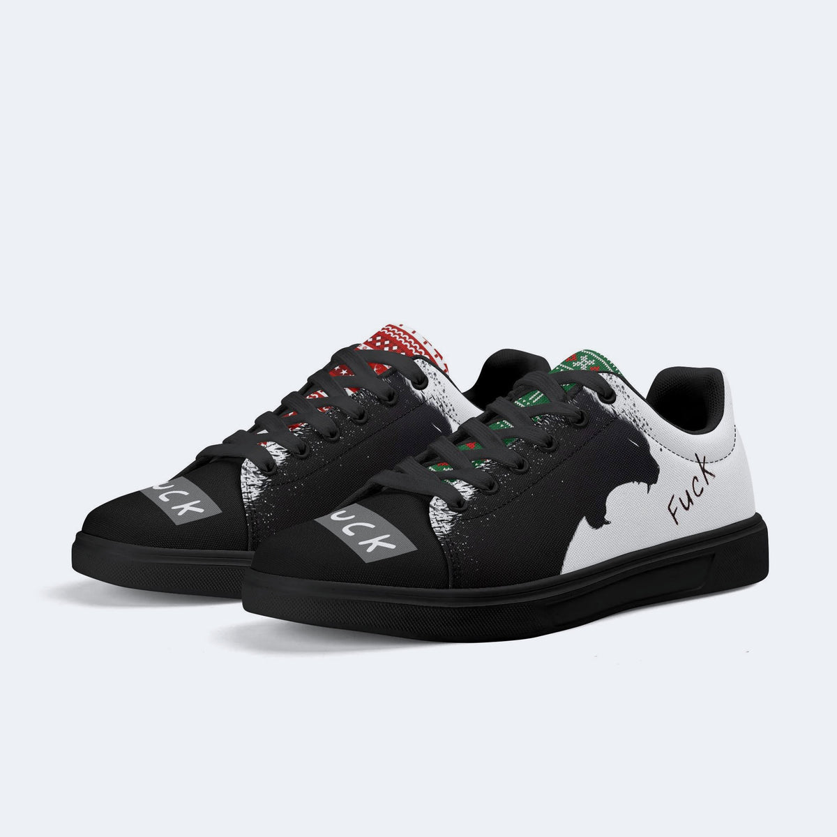 Angry Wolf Print - Skateboard Sneakers