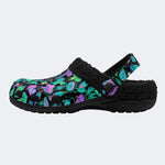 Bright Mushrooms&Plant Leaves Print- Fur Lined Slippers/Sandals