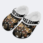 Moth In The Forest Vintage Print - Fur Lined Slippers/Sandals