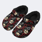Gothic Raven Skull‑Fur Lined Slippers Sandals