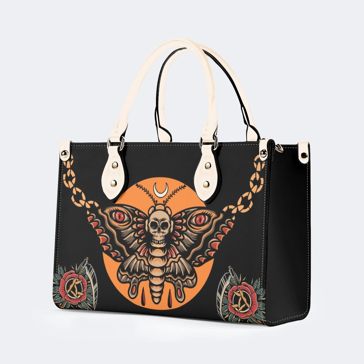 Old School Death Moth Vintage Print - Leather Handbag
