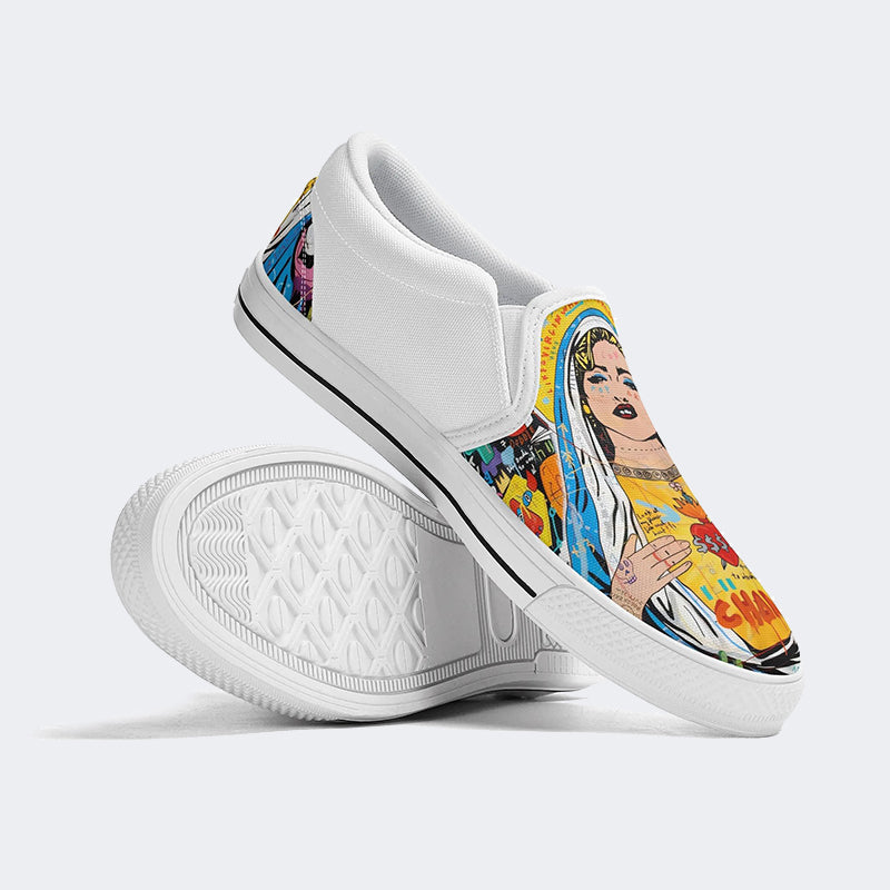 Unisex Christ Mary Graffiti Art Print - Slip On Shoes