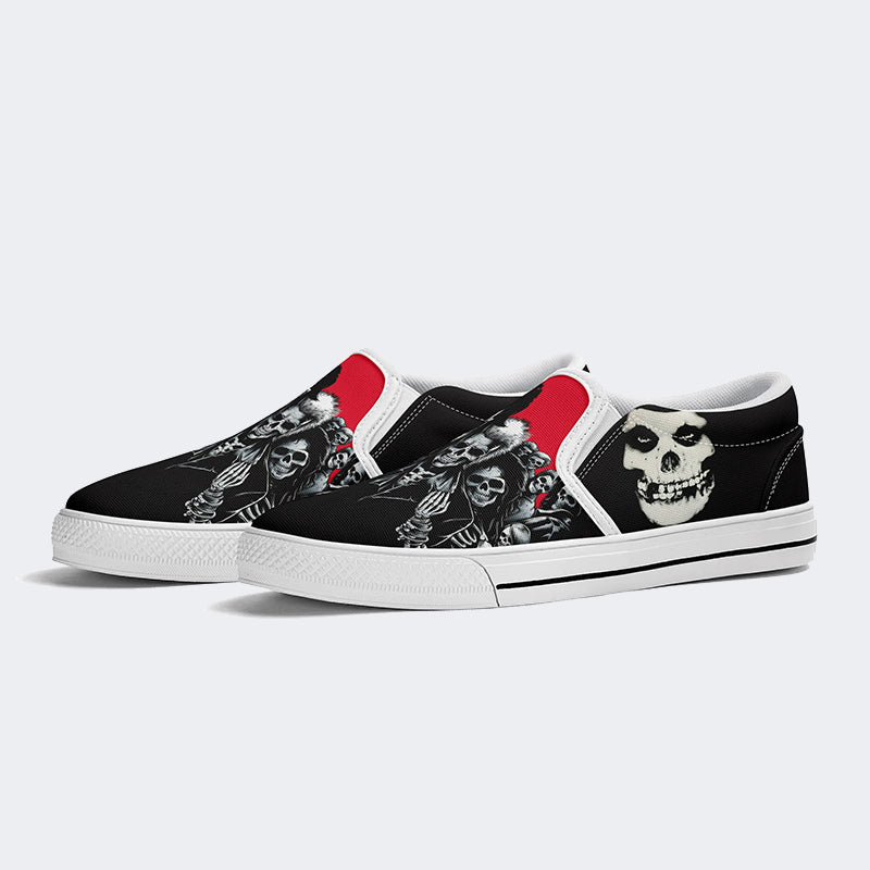 Unisex Retro Skull Print - Slip On Shoes