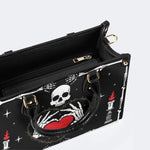 Retro Skull Heart Print - Leather Handbag