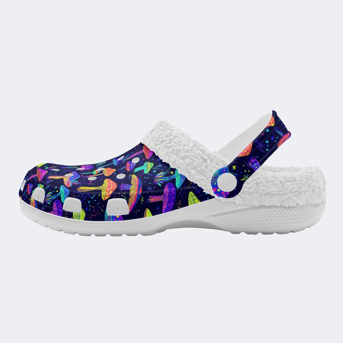 Neon Color Mushroom Print - Fur Lined Slippers/Sandals