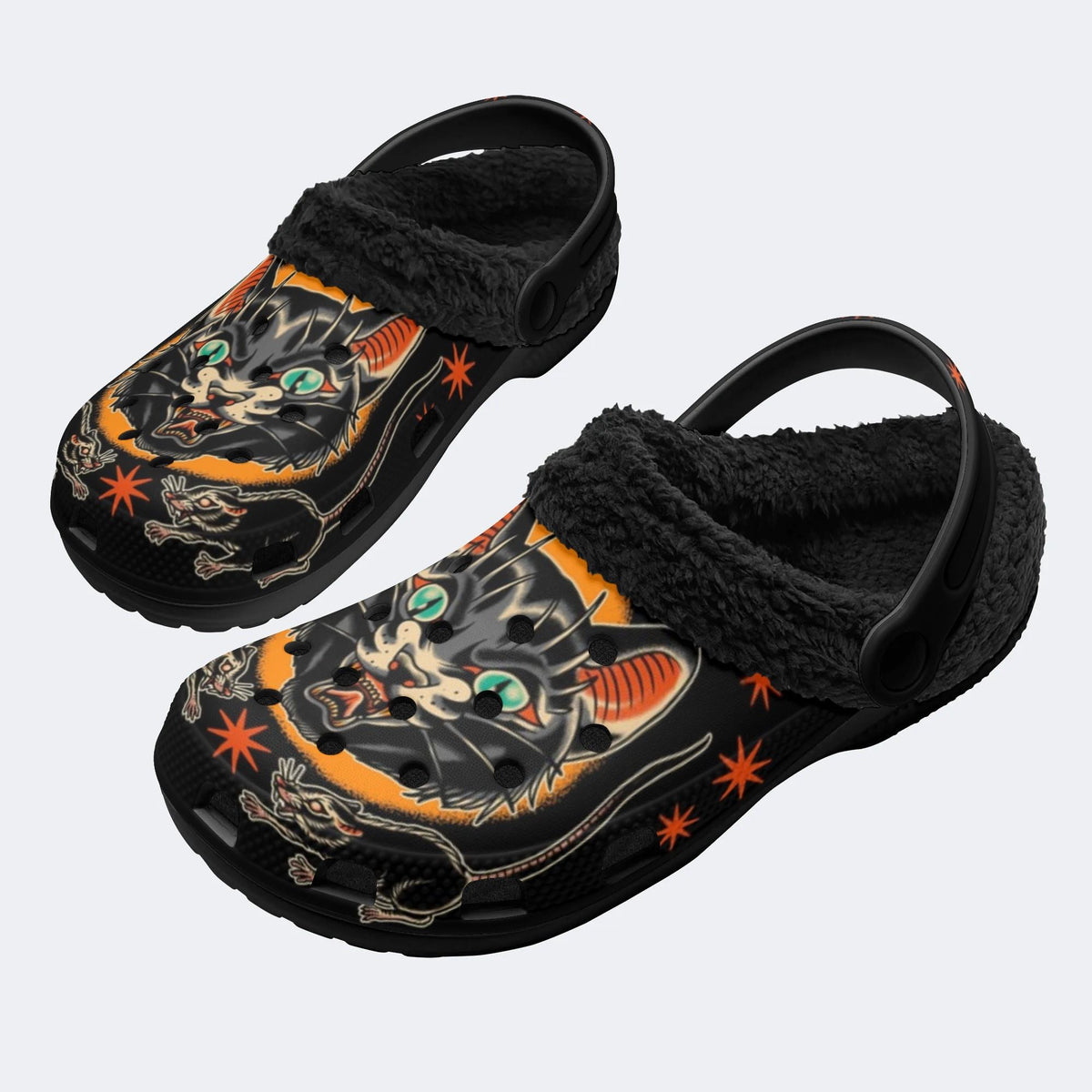 Old School Panther Print - Removable Fur Lined Slippers/Sandals