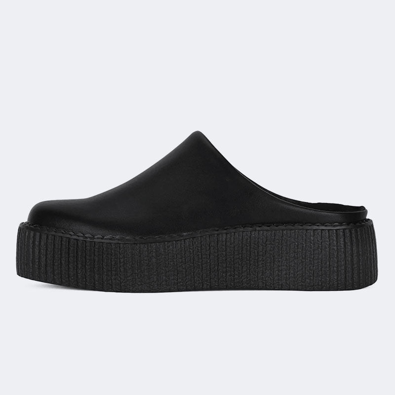 Black Leather Thick-soled Slippers