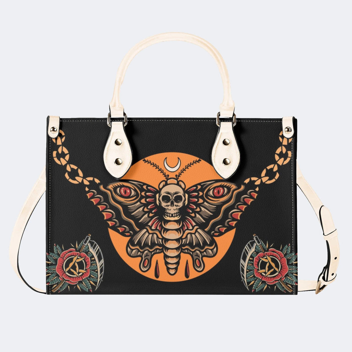 Old School Death Moth Vintage Print - Leather Handbag