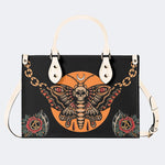 Old School Death Moth Vintage Print - Leather Handbag
