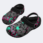 Pink Teal Street Graffiti - Fur Lined Slippers/Sandals