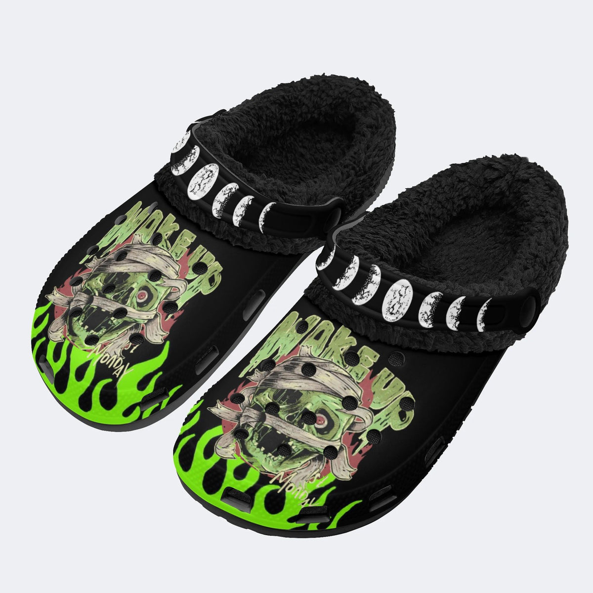 Horror Mummy Monster Print - Fur Lined Slippers/Sandals