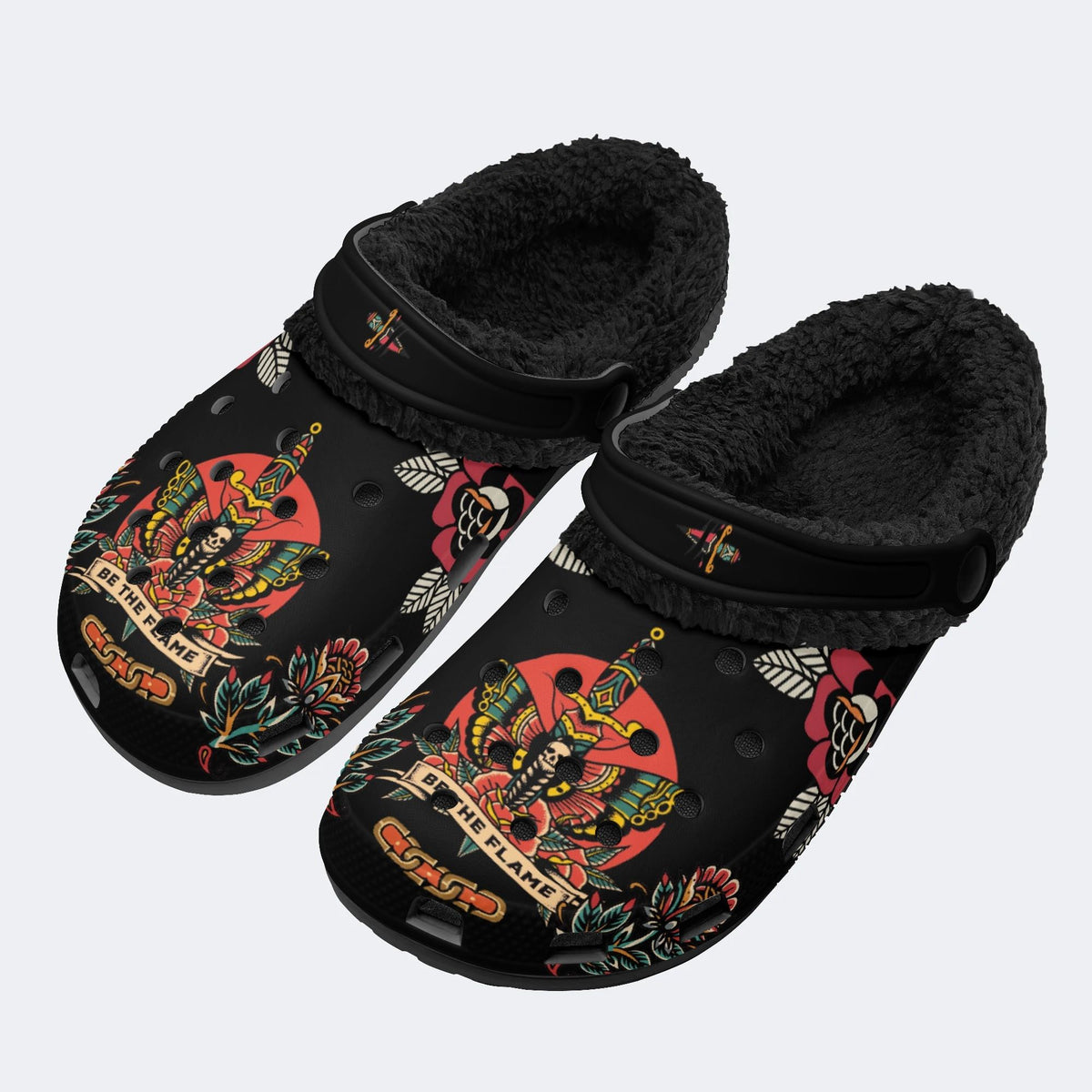 Be The Flame Death Moth Print - Fur Lined Slippers/Sandals