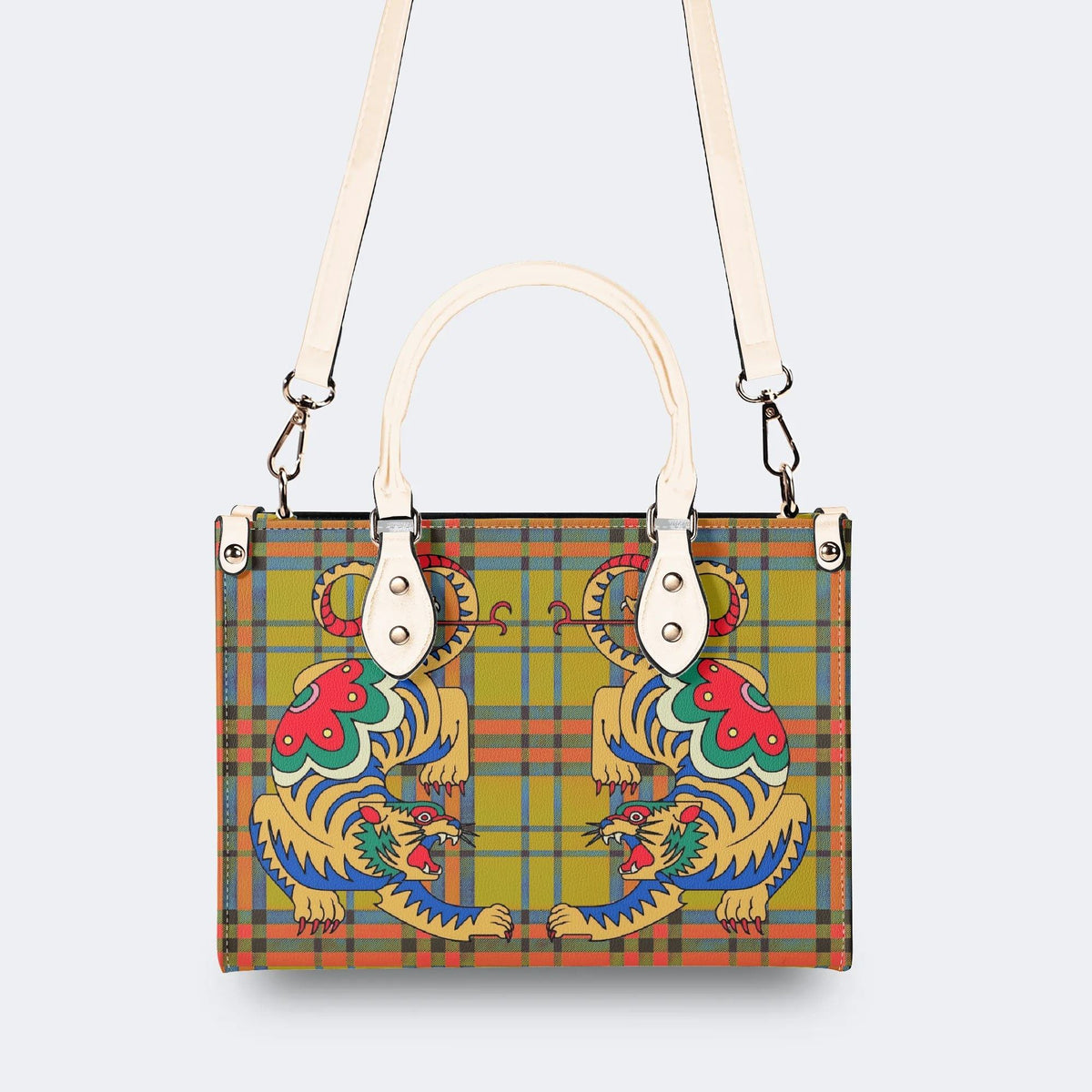 Retro Check Tiger - Leather Handbag