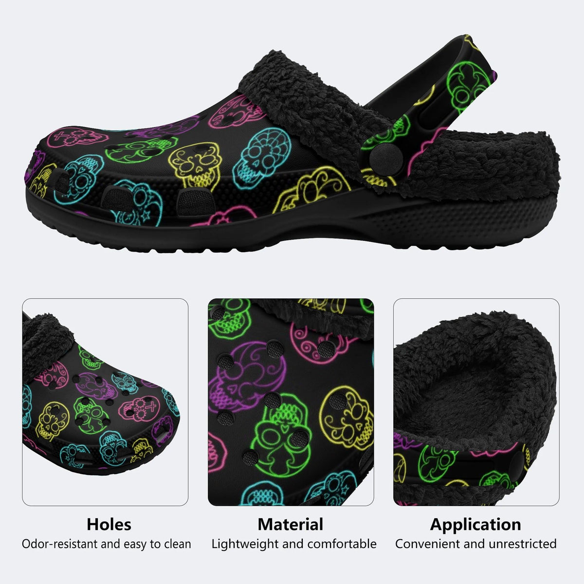 Neon Sugar Skulls - Fur Lined Slippers/Sandals