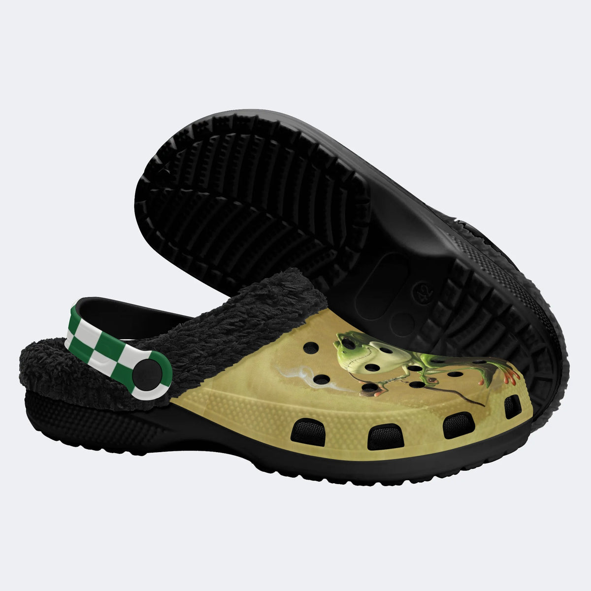 Unisex Frog Print - Fur Lined Slippers