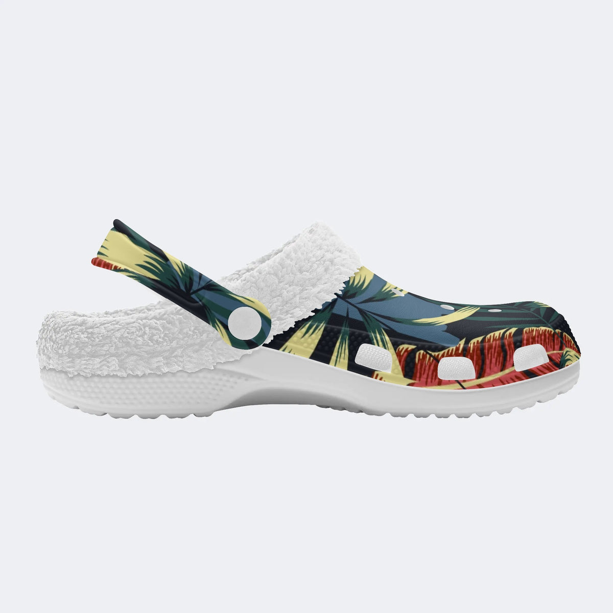 Unisex Leaves Print - Fur Lined Slippers/Sandals