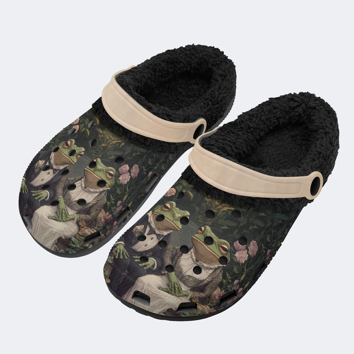 Personalized Couple Name Frog Couple Print - Fur Lined Slippers/Sandals