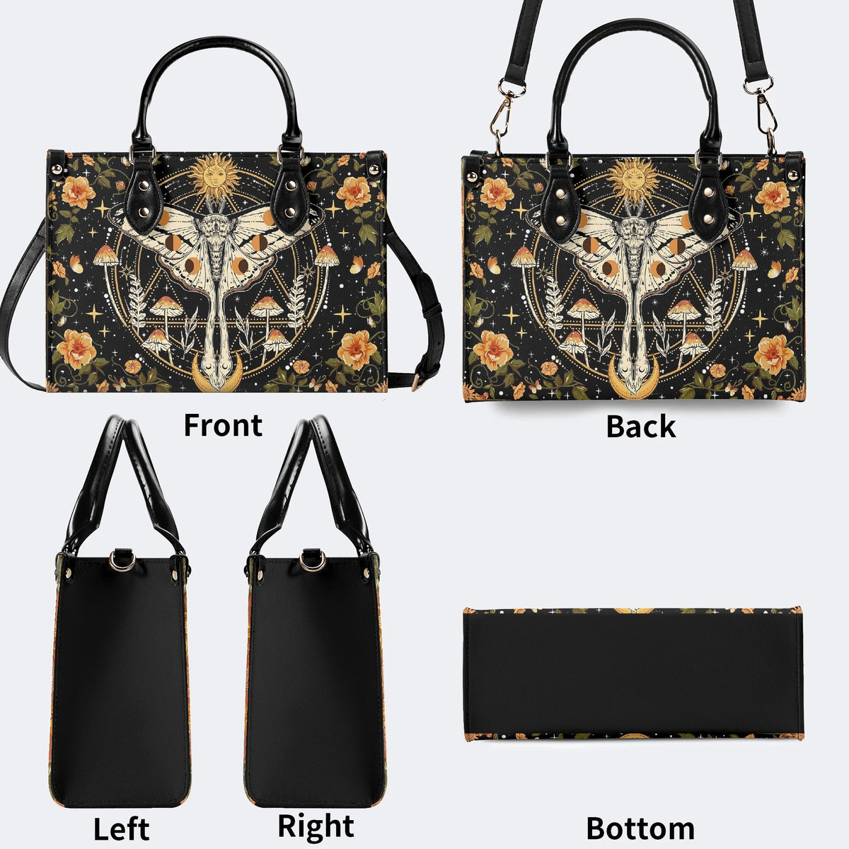 Retro Bohemian Sun Moon Star Moth - Leather Handbag
