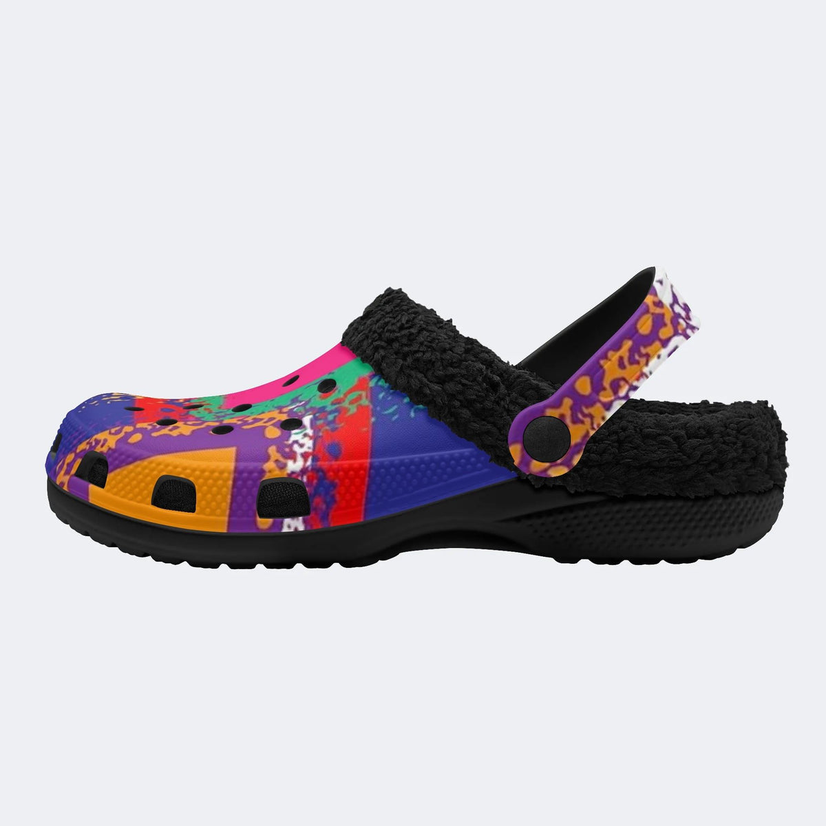 Multicolor Mosaic Abstract - Fur Lined Slippers/Sandals