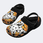 Gothic Ghost Pumpkin Bat Halloween - Fur Lined Slippers/Sandals