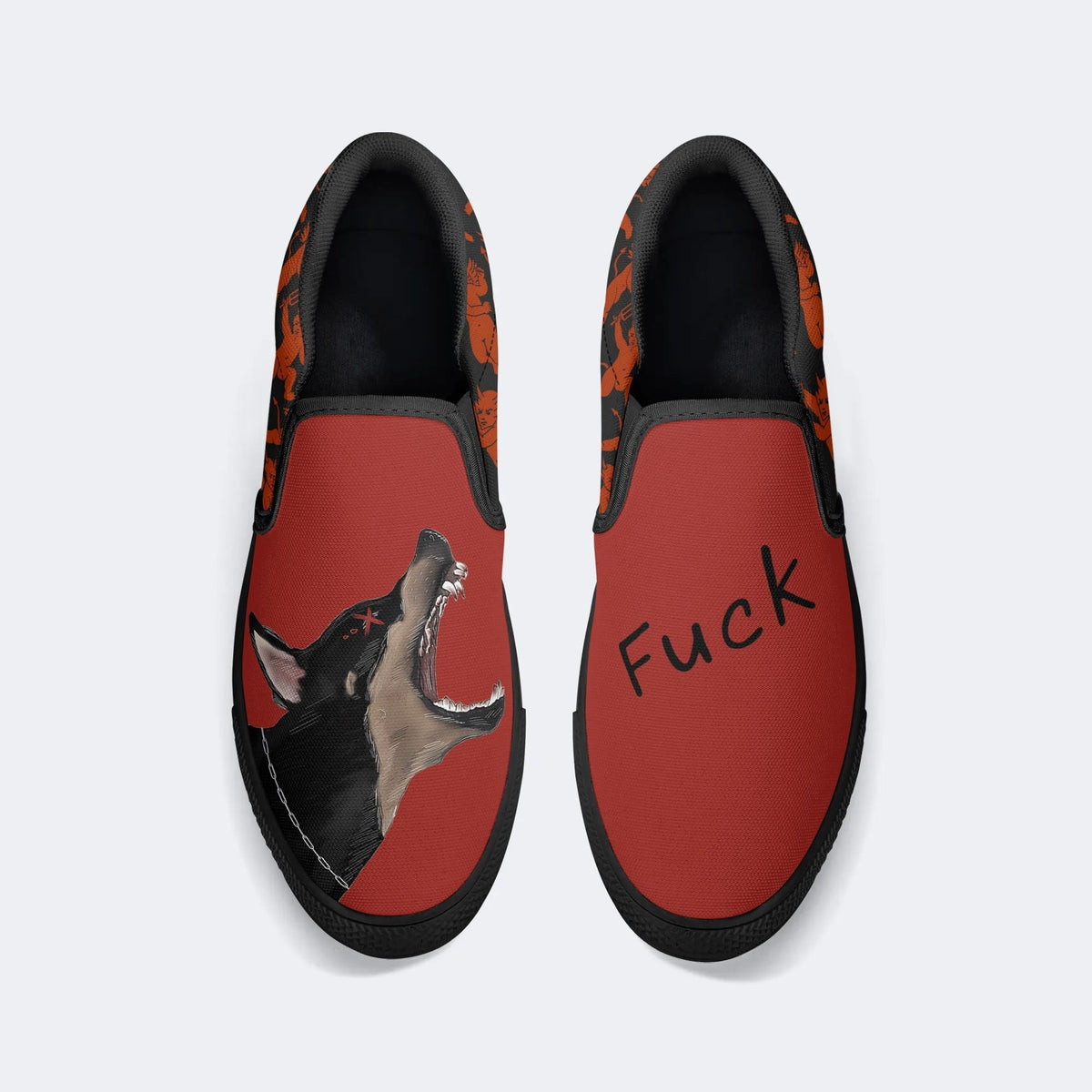 Unisex Black Dog Fuck Print - Slip On Shoes