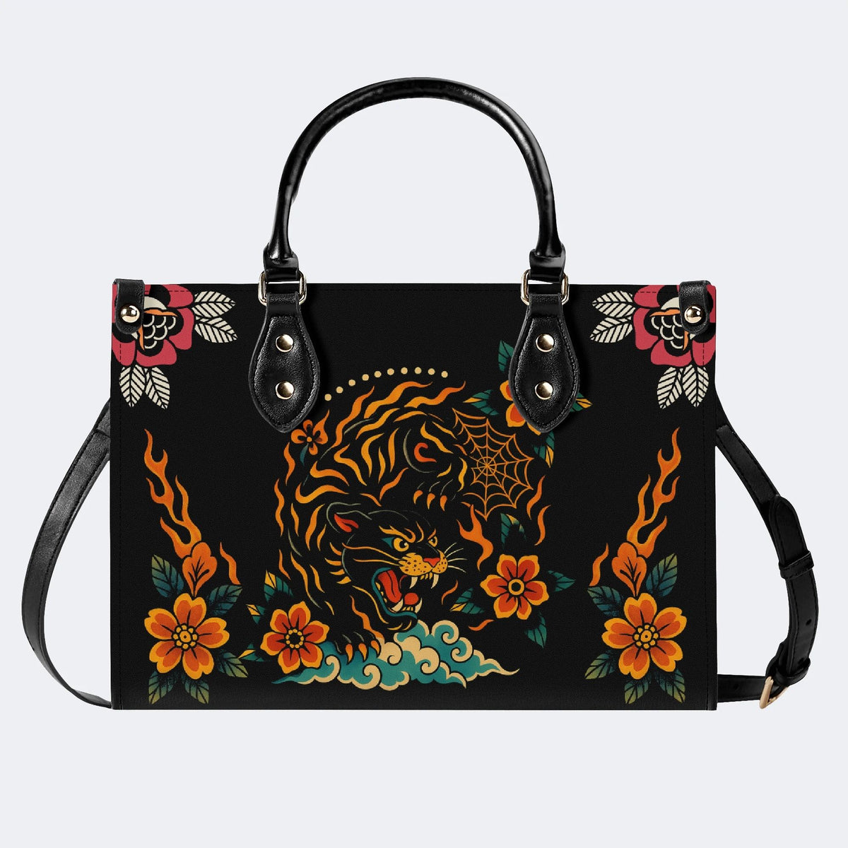 Black Panther Print - Leather Handbag