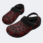 Red Swirl Rose‑Fur Lined Slippers Sandals