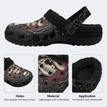Gothic Cowboy Skeleton Thorn Rose Spider Web Cross‑Fur Lined Slippers/Sandals